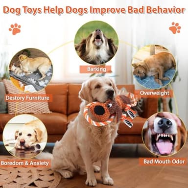 Plush Dog Toys with Rope, Squeaker & Crinkle Paper – Interactive Squeaky Chew Toy for Large Dogs & Puppies – Tough Pet Toy for Tug of War, Fetch & Dental Exercise - Image 5