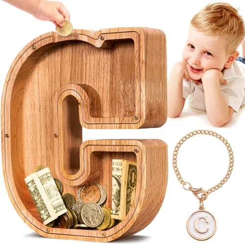 SummiDate Wooden Letter Piggy Bank| Piggy Bank for Boys Girls Toddler| Alphabet C Money Bank| Coin Bank Birthday Gift for Kids|Birthday Gift for Kids (C) - Image 1