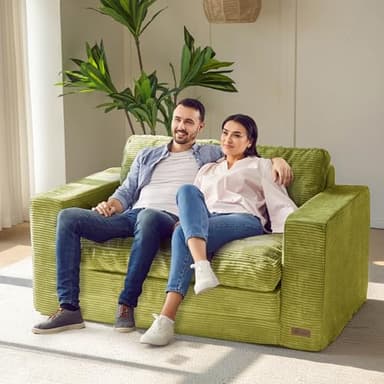 MAXYOYO Convertible Sofa Bed, Pull Out Loveseat Sleeper Sofa, 2 in 1 Folding Couch Bed, Fold Out Floor Couch with Pillows for Living Room Bedroom Lounge, Green - Image 8