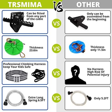 TT TRSMIMA 150/180/200 Feet Zip Line Kit for Kids and Adult Up to 330 lb - Updated Removable Design Trolley and Thickened Seat Rust Proof W/Safety Harness - Zipline Kits for Backyard - Image 5