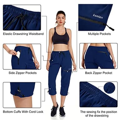 Ksmien Women's Lightweight Hiking Capri Pants Quick Dry Workout Cargo Capris Water Resistant UPF 50+ Zipped Pockets - Image 5