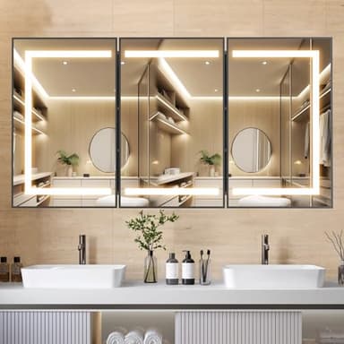 APRILSOUL 48X32 Inch Black Bathroom Medicine Cabinet with Mirror, Recessed or Surface Lighted Medicine Cabinet with 3 Colors Temperature, Dimmable Light - Image 1