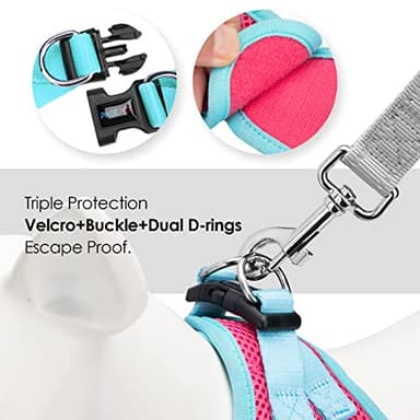 PHOEPET Step-in Dog Harness,Reflective Adjustable Dog Vest Harness, Soft Pet Walking Jacket with 2 Metal Leash Hooks for Dog and Cat(Pink Base & Green Straps,L) - Image 4