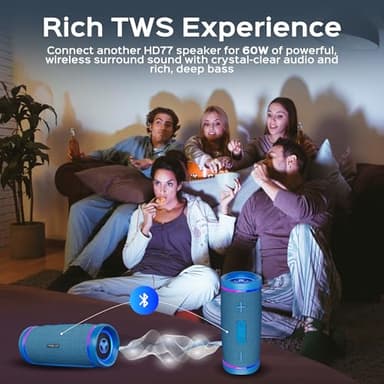 TREBLAB HD77 - Portable Bluetooth Speaker - Powerful 360° Sound, 30W Audio with Impactful Bass, 20H Battery, IPX6 Waterproof, Shockproof, TWS Stereo, Speaker Bluetooth Wireless for Outdoor, Beach Pool - Image 8
