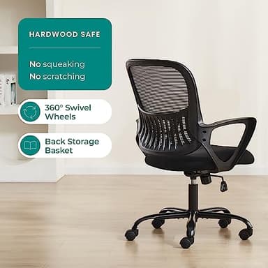 SMUG Office Computer Desk Chair, Ergonomic Mid-Back Mesh Rolling Work Swivel Task Chairs with Wheels, Comfortable Lumbar Support, Comfy Arms for Home, Bedroom, Study, Dorm, Student, Adults - Image 5