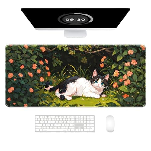 Auhoahsil Large Mouse Pad, XXL Gaming Mousepad, Desk Mat for Desktop, Thick Rubber, Big & Long Size, Stitched Edges, Full Desk Pad for Laptop & Computer, Extended 35.4 x 15.7 in, Cat Shrubbery - Image 1