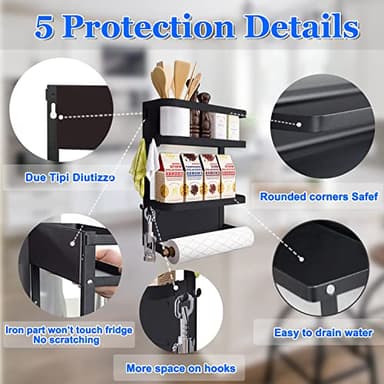 Dr.BeTree Magnetic Spice Rack for Refrigerator Magnetic Paper Towel Holder for Fridge Magnetic Shelf Magnetic Shelves Fridge Magnet Organizer Spice Rack Kitchen Organization Kitchen Storage Black - Image 2