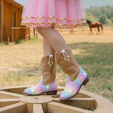 Motasha Girls Cowgirl Boots Glitter Toddler Girls Boots Rainbow Cowboy Boot for Girl Size 1 Little Big Kids Boot Western Riding Shoes Party Birthday (M7101 Shiny Rainbow 1) - Image 8