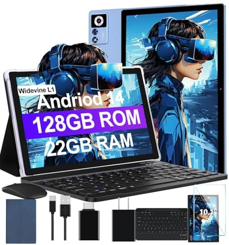 2025 Android 14 Tablet 22GB RAM 128GB ROM 1TB Expand, 10.1 inch 8000mAh Octa-Core Tablet with Keyboard & Mouse, HD IPS Display, 5G Wi-Fi, Bluetooth 5.0, GPS, Widevine L1, Split Screen -Metal Blue - Image 1