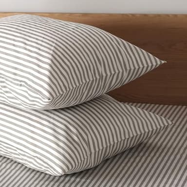 JELLYMONI 100% Natural Cotton 3pcs Striped Duvet Cover Sets,White Duvet Cover with Grey Stripes Pattern Printed Comforter Cover,with Zipper Closure & Corner Ties(Queen Size) - Image 9