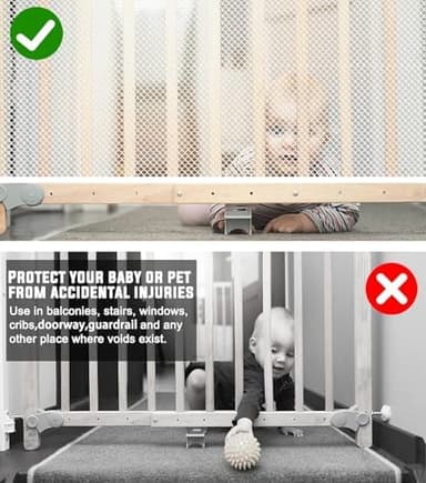 JIFTOK Baby Gate for Stairs, Banister Guard for Kids, Pets, Toys, 15ft L x 2.66 ft H, Mesh Netting Safety Net for Balcony Rail Stair, Stairway Net Baby Safety Products for Indoor & Outdoor (White - Image 4