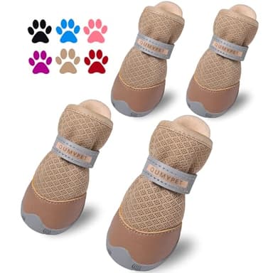 QUMY 4PCS Dog Shoes for Small Dogs, Hot Pavement Summer Puppy Dog Boots & Paw Protectors with Soft Anti-Slip Rubber Sole, Mesh Breathable Dog Booties for Hardfloors, Walking Running Khaki Size 4 - Image 1