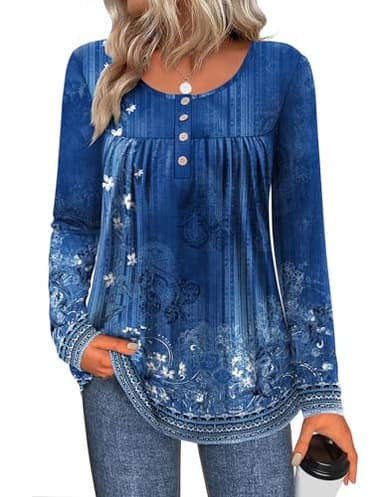 Zeagoo Casual Dressy Tunic Tops for Women Button Down Love Printed Blouse Lightweight Flowy Fall Shirt - Image 1