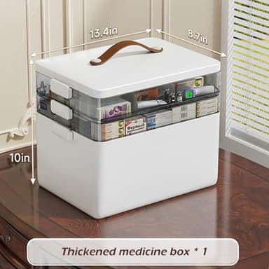 CTIME 3-Tier Medicine Organizer - Portable Medicine Cabinet with Leather Handle, Empty First Aid Kit for Home - Image 6