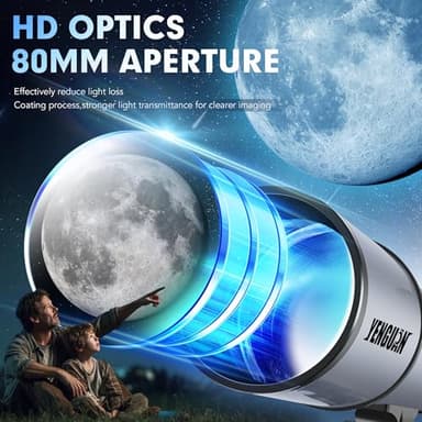 Telescope for Adults & Kids 80mm Aperture 600mm, Telescope for Adults High Powered, Beginners in Astronomy to See Planet, with Phone Adapter and Moon Filter, Carry Bag, Gray - Image 2