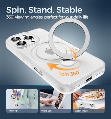 MAGIC JOHN for iPhone 16 Pro Max Case, with Magnetic Sturdy Kickstand [Military Drop Protection] [Compatible with MagSafe] Shockproof Translucent for iPhone 16 Pro Max Case 6.9'', Translucent White - Image 3