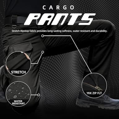 Hiwise Men's Stretch Tactical Pants Water Resistant Ripstop Cargo Pants Outdoor Lightweight EDC Work Hiking Pants (Black, 34WX32L) - Image 4