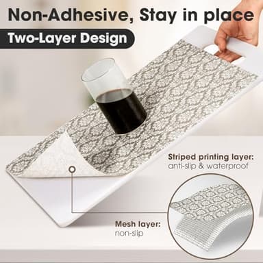 ALIUNI Drawer and Shelf Liner, Non-Slip Kitchen Cabinet Liners Non-Adhesive Thick Strong Grip Waterproof Washable Mats Protect Dresser Shelves Cupboard Bathroom Cabinets, Boho: Beige, 18 in X 30 FT - Image 3