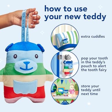 hello Tooth Fairy Kit with Tooth Fairy Door Hanger and Teddy Bear, Includes Full Size Fluoride Kids Strawberry Toothpaste and Kids Toothbrush, for Children Ages 3 and Up - Image 5
