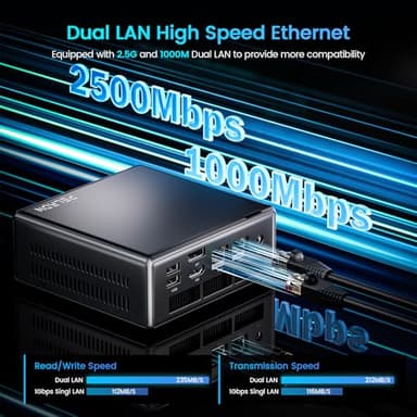 PELADN WO4 Mini Gaming PC - AMD Ryzen 5 5600H(Upgraded 5700U) Mini Computers 16GB Dual Channel RAM 512GB PCIe3.0 SSD, Mini Desktop Computer with Dual NIC LAN 2.5Gbe, WiFi6, BT5.2, Type-C - Image 5