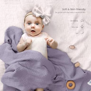 lulumoon Muslin Swaddle Blanket Baby - Cotton Swaddling Blanket Soft Baby Receiving Blankets Neutral 3Pack(Pink+Purple) - Image 5