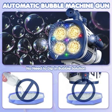 Automatic Refill Bubble Machine Gun - Rechargeable Bazooka Bubble Gun for Kids with Colorful Lights, Electric Rocket Bubble Blaster Shooter Toys for Outdoor Wedding Birthday Party Boys Gifts, Blue - Image 3