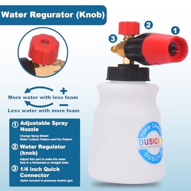 DUSICHIN Pressure Washer Short Gun Foam Cannon 1/4" Quick Connector,Car Wash Foam Gun Kit Dual Connector Accessory,Double Tip Attachment For Soap Cannon with 5 Nozzle Tips DUS2501 - Image 5