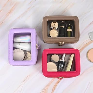 Aveniee Clear Makeup Bag Organizer, Travel Toiletry Bag Cosmetic Case for Women, Portable Make Up Skincare Pouch Car Organizer Bag with Zippers for Essentials,Taupe - Image 7