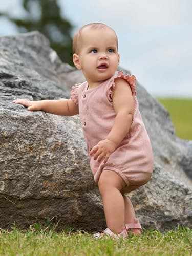 Simple Joys by Carter's Baby Girls' Sleeveless Rompers, Pack of 2, Peach/White Floral, 3-6 Months - Image 5