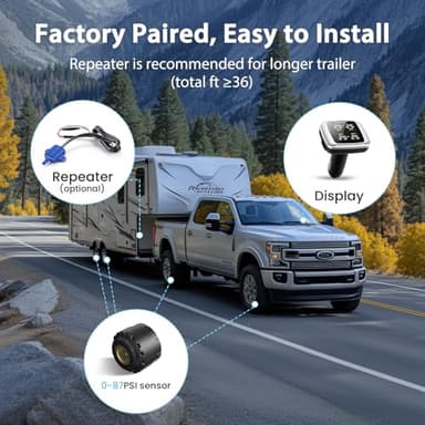 Tymate TM7 Tire Pressure Monitoring System, Wireless TPMS with 4 External Sensors & 6 Alarm Modes, Colorful Display, Real-time Tire Pressure Monitor System, Ideal for RV SUV MPV Truck Sedan (0-87 PSI) - Image 4
