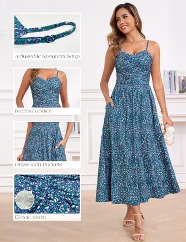 Annebouti Summer Spring Long Maxi Beach Dresses for Women 2025 Fashion Vacation Resort Wear Casual Cute Flowy Cruise Travel Holiday Boho Sexy Floral Hawaiian Sundress with Pockets Purple Green L - Image 5