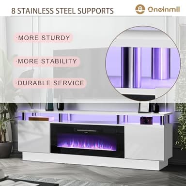 oneinmil Fireplace TV Stand with 36" Electric Fireplace,LED Light Entertainment Center,2 Tier TV Console Stand for TVs Up to 80",Fireplace for The Living Room TV Stand,White - Image 9