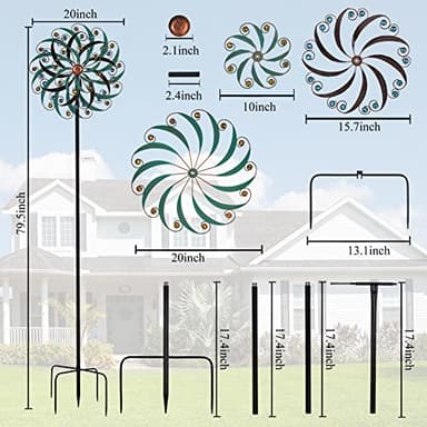 VEWOGARDEN 20" Dia Large Wind Spinner, Outdoor Metal Windmill Spinner - Yard Art Spinner Wind Catchers Sculpture for Patio, Lawn & Garden Decor - Image 3