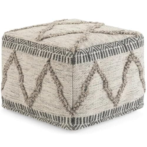 SIMPLIHOME Sweeney Boho Square Pouf in Grey, Natural Handloom Woven Pattern for the Living Room, Bedroom and Kids Room - Image 1