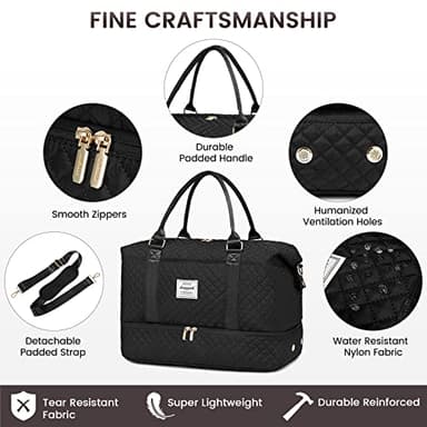 LOVEVOOK Travel Duffle Bag, Weekender Bags for Women with Shoe Compartment, Carry on Overnight Bag with Toiletry Bag, Gym Duffel Bag with Wet Pocket, Hospital Bags for Labor and Delivery, Black - Image 5