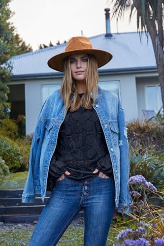 Boho Tops for Women Trendy Lace Crochet Early Fall Fashion Long Sleeeve Shirts Dressy Blouses Business Casual Outfits Travel Vacation Navy M - Image 5