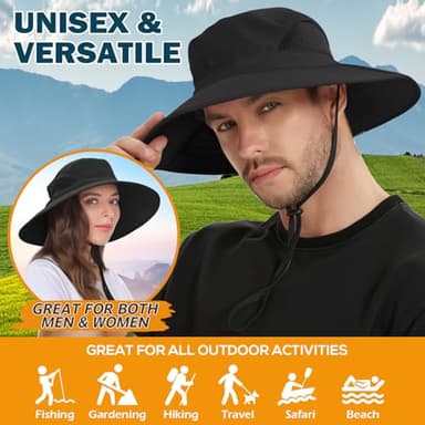 EINSKEY Unisex Sun Hat, Waterproof Wide Brim Bucket Hat Packable Boonie Hat for Fishing Hiking Gardening Safari Beach - Image 2