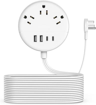 Flat Extension Cord 25 ft, NTONPOWER Flat Plug Power Strip with 3 Outlets 4 USB Ports(2 USB C), Ultra Thin Extension Cord Under Carpet, Mountable, Long Outlet Extender for Indoor Home Office Room - Image 2