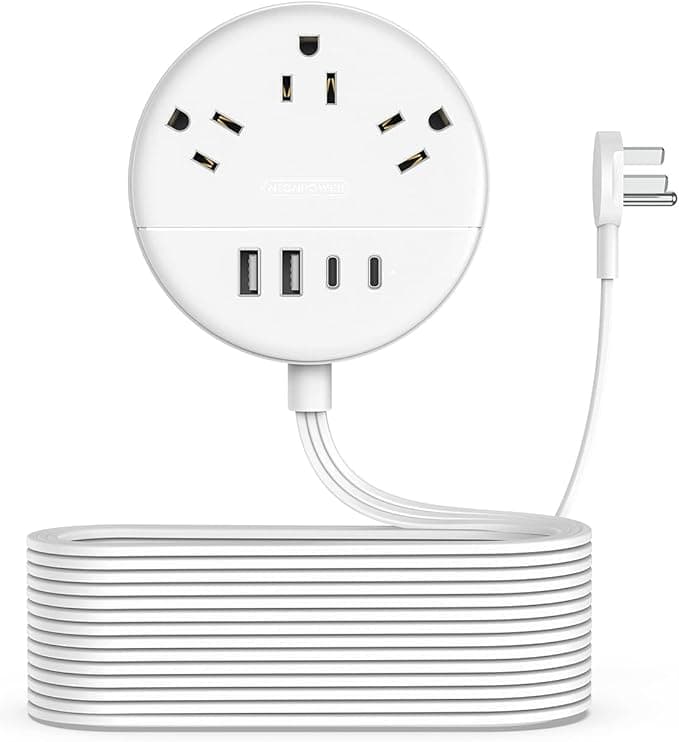 Flat Extension Cord 25 ft, NTONPOWER Flat Plug Power Strip with 3 Outlets 4 USB Ports(2 USB C), Ultra Thin Extension Cord Under Carpet, Mountable, Long Outlet Extender for Indoor Home Office Room - Image 1
