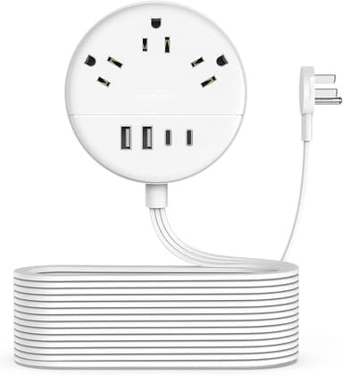 Flat Extension Cord 25 ft, NTONPOWER Flat Plug Power Strip with 3 Outlets 4 USB Ports(2 USB C), Ultra Thin Extension Cord Under Carpet, Mountable, Long Outlet Extender for Indoor Home Office Room - Image 1