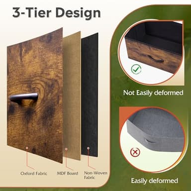 WLIVE Dresser with 3 Drawers, Fabric Nightstand, Cabinet with Wheels, Organizer Storage Dresser for Bedroom, Office, Closets, Sturdy Steel Frame, Easy Pull Handle, Rustic Brown Wood Grain Print - Image 7