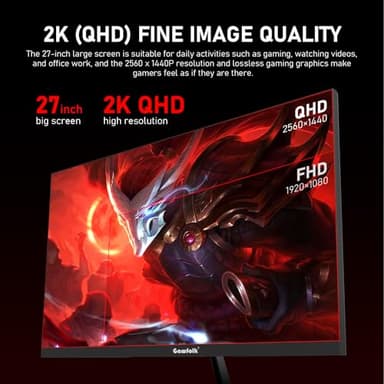Gawfolk 27 inch 2K QHD(2560×1440) PC Screen, 165Hz Gaming Monitor, 1ms Without Bezel, FreeSync,98% sRGB, 178° Wide Viewing Angle, HDMI2.0、DisplayPort, 75 * 75MM Wall Mount Compatible - Black - Image 2