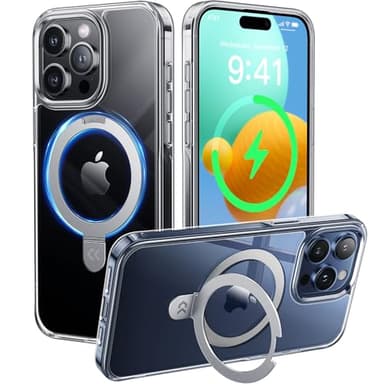 CASEKOO Genuine Official for iPhone 15 Pro Max Case Clear with Magnetic Ring Stand [Compatible with MagSafe] [16FT Military-Grade Protection] Lasting Transparent Slim Phone Grip ProMax Cover 6.7 inch - Image 1