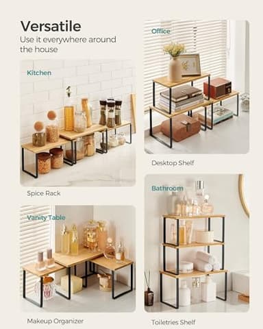 SONGMICS Cabinet Organizer Shelf, Set of 3 Kitchen Counter Shelves, Kitchen Storage, Spice Rack, Stackable, Expandable, Ink Black and Natural Beige UKCS014B01 - Image 5