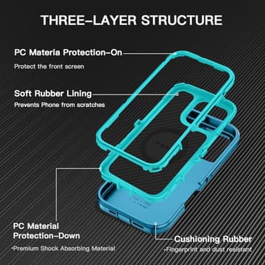 I-HONVA for iPhone 16 Pro Max Case [Compatible with MagSafe] Shockproof 3-Layer Full Body Protection [Without Screen Protector] Rugged Heavy Duty Cover Case for iPhone 16 Pro Max 6.9",Turquoise/Green - Image 3