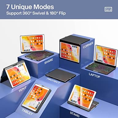 NOKBABO iPad 9th Generation Case with Keyboard 360° Rotatable Touchpad and 7 Color Backlight & Pencil Holder for iPad 9th/8th/7th Gen 10.2 inch & iPad Air 3rd Gen/iPad Pro 10.5 inch - Black - Image 3