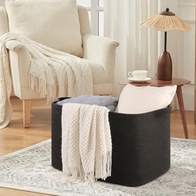 OIASKET 118L Extra Large Blanket Basket, 24.8" x 17.7" x 17.2" Woven Storage Basket for Living Room, Rectangle Nursery Blanket Storage for Toys, Towels, Dirty Clothes (Black) - Image 3