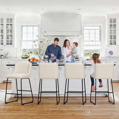 LUE BONA 26 Inch Counter Height Bar Stools Set of 4, Linen Upholstered Barstools, Barstool with Back, Comfortable Bar Chairs, Modern Counter Stools for Kitchen Counter Island - Image 6