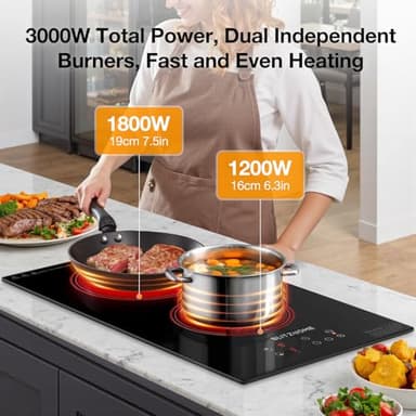 BLITZHOME Electric Stove Top 2 Burner, 12inch Electric Cooktop, Built-in Ceramic Cooktop with 9 Power Levels/Timer/Child Safety Lock/Touch Control/Overheat Protection, 220-240V, Hard Wire, No Plug - Image 2