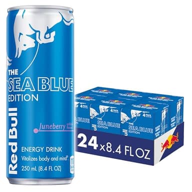 Red Bull Sea Blue Edition Energy Drink, Juneberry, with 80mg Caffeine plus Taurine & B Vitamins, 8.4 Fl Oz, Pack of 24 Cans (6 Packs of 4) - Image 1